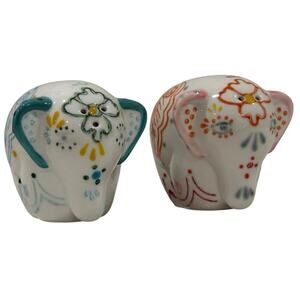 Elephant Salt and Pepper Shakers Ceramic Boho Mandala Painted Kitchen Table Deco